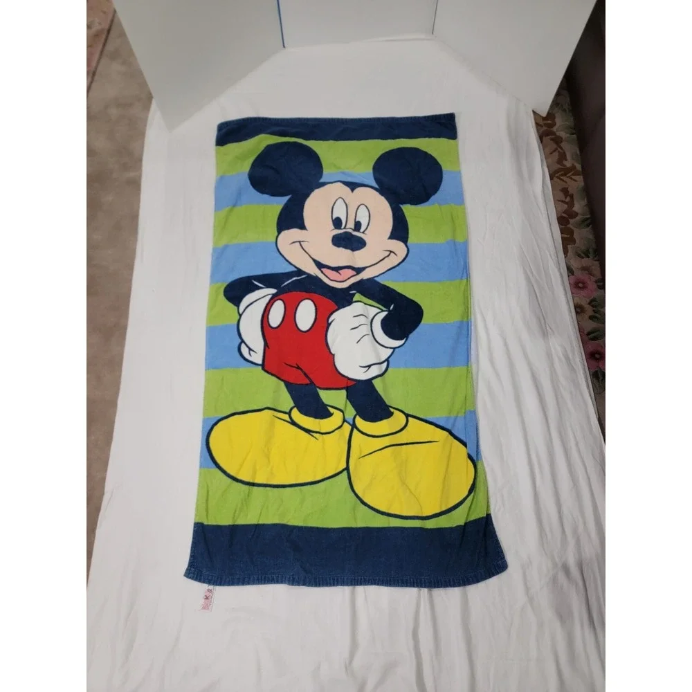 Disney Store Mickey Mouse Beach Towel Standard Size Colorful Blue Green Stripes